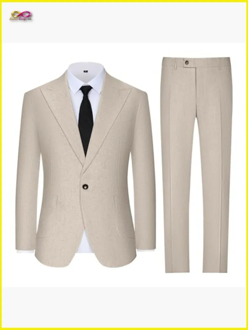 Slim Fit Linen Suit Set Peak Lapel Blazer Pants Formal Casual Wedding Prom